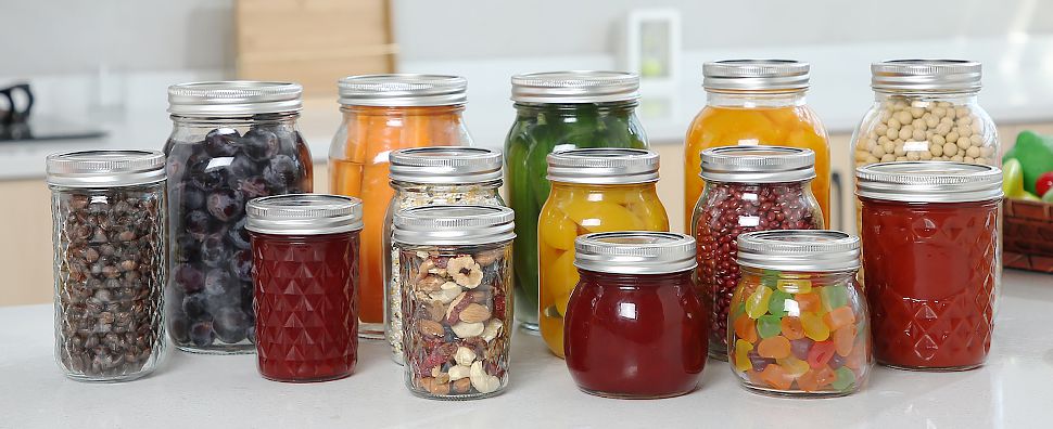 საბითუმო მინის ქილები ხუფებით